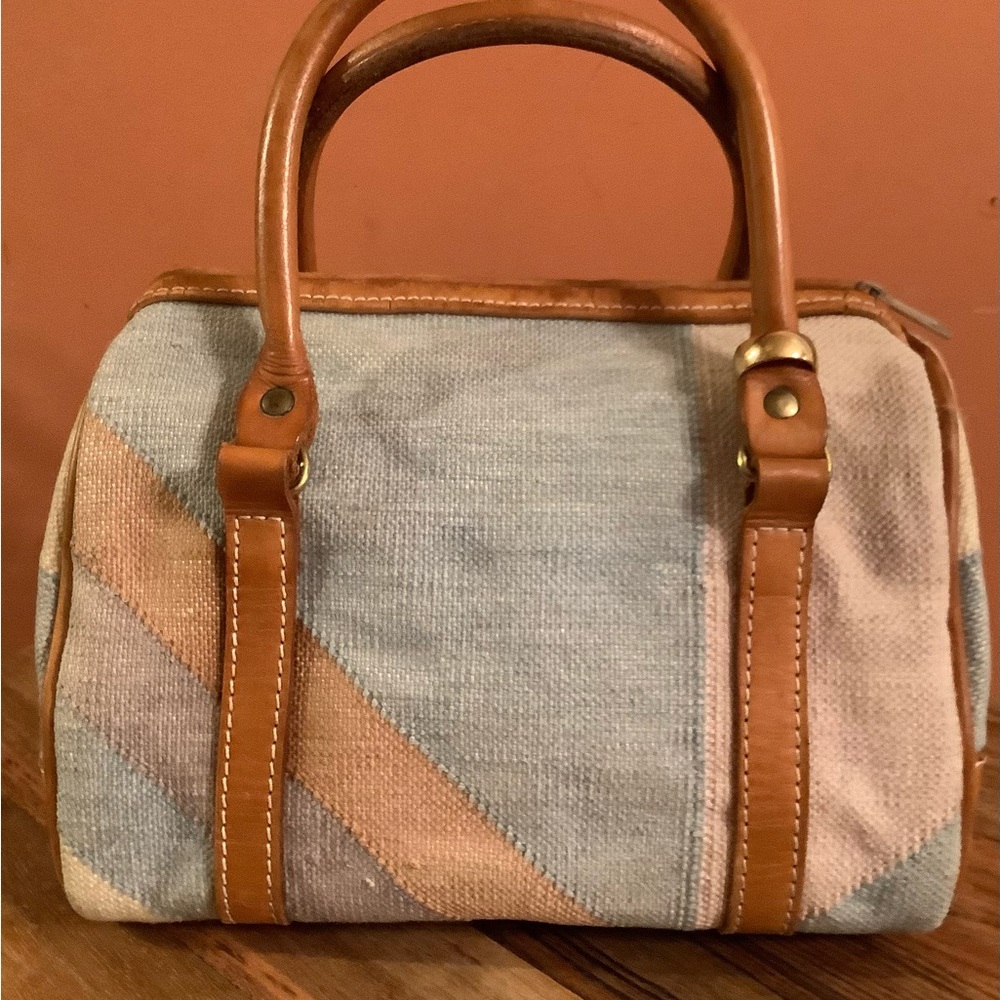 Vtg T. Cappelli Dallas Texas Boutique Zip Top Canvas and Leather Bag